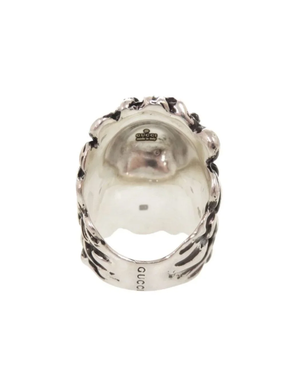 Gucci Lion Head Metal Stone Silver Ring